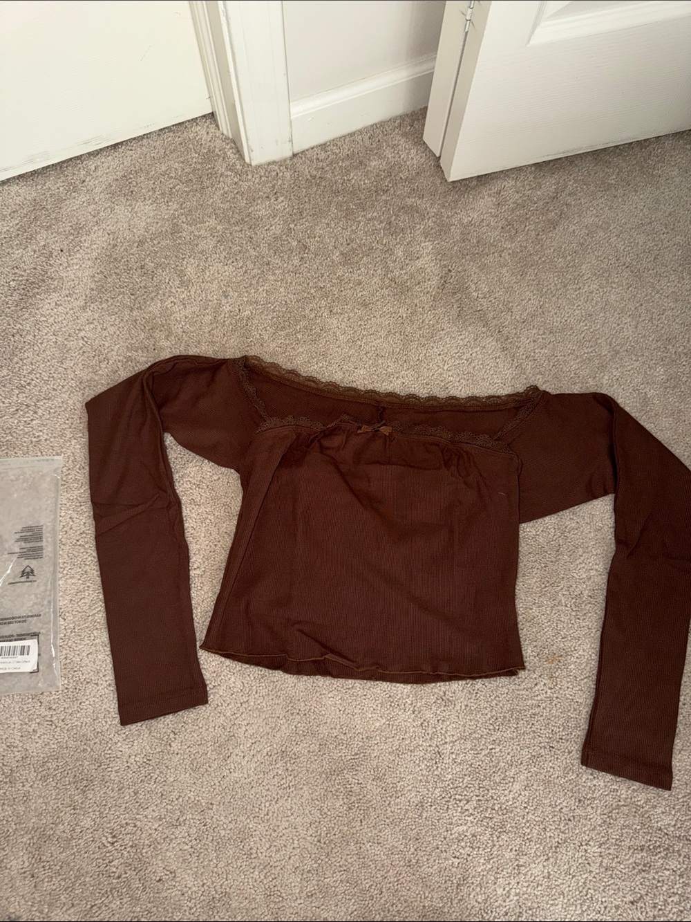Brown Off-Shoulder Long-Sleeve Women's Top